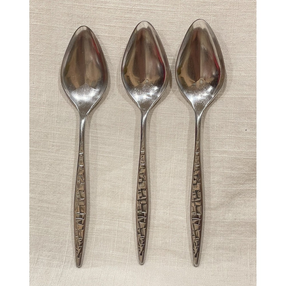 4 pcs Lyon Stainless Cortez Aztec Brutalist Mid Century Flatware Serving Spoons - Picture 6 of 9
